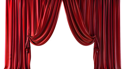 Red open curtain isolated on transparent background