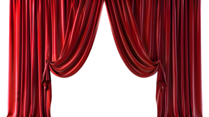 Red open curtain isolated on transparent background