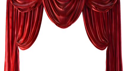 Red open curtain isolated on transparent background