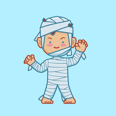 Vector Illustration of Boy Costume Mummy Cartoon. Isolated Flat Vector Style.