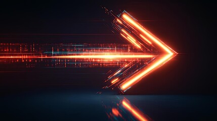 A futuristic arrow formed by glowing light bands
