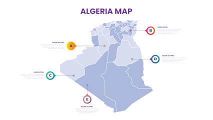 A map of the Algeria. Algeria infographic vector illustration with data and country information