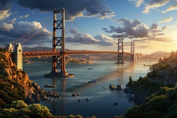 Obraz premium An expansive bridge spanning a beautiful bay