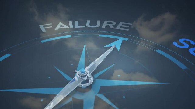Compass pointing towards success over failure animation
