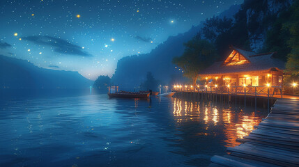 Fototapeta premium Serene Night at the Harbor