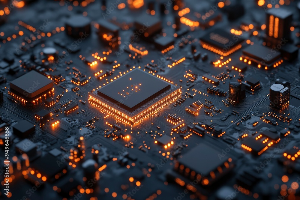 Poster illuminated microchip on a circuit board