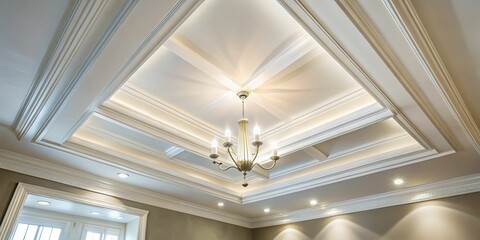 1. Close-up of a freshly painted white ceiling with subtle sheen, soft lighting, and minimal reflections, a realistic photo image.