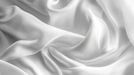 Fototapeta premium A close-up shot of a white silk fabric, capturing its delicate texture and flowing drapes. The soft light highlights the subtle sheen and fluidity of the material, creating a luxurious and elegant fee
