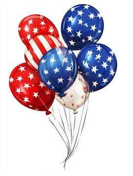 recommend clip art: A cluster of vibrant red, white, and blue balloons adorned with stars and stripes, symbolizing American pride, patriotism, and festive celebrations. They create a cheerful and celebratory atmosphere f