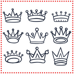 Hand Sketched Crown Icons Vector Set   Perfect for Regal Projects