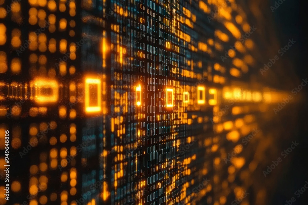 Poster glowing digital code with a blurred background