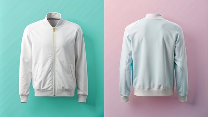 Stylish Cool Jacket Mockup - Front and Back View on Colorful Backgrounds for Fashion Design and Apparel Presentation