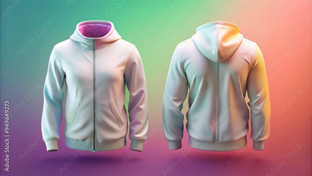 Poster stylish cool jacket mockup with front and back views on gradient background for fashion and apparel 