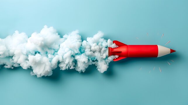 Pencil rocket launch, business startup creative idea innovation begin concept