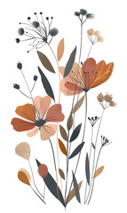 Hand drawn Flowers design simplistic, minimalist aesthetic poster isolated on transparent background