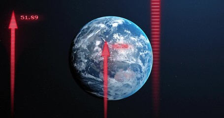 Earth with red arrows and data points, global growth animation - Powered by Adobe