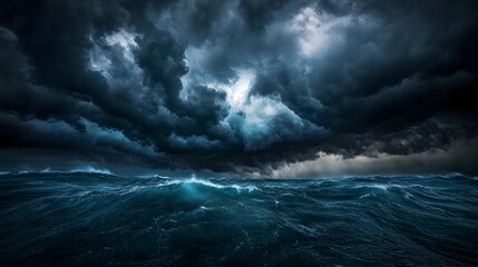 Fototapeta premium Dramatic Storm Clouds Gathering Over Turbulent Ocean Approaching Heavy Weather