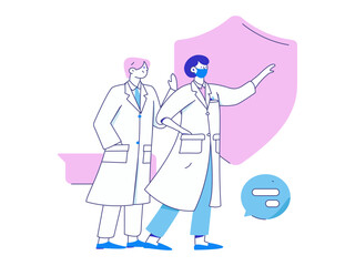 Medical characters fighting the epidemic flat vector concept operation hand drawn illustration
