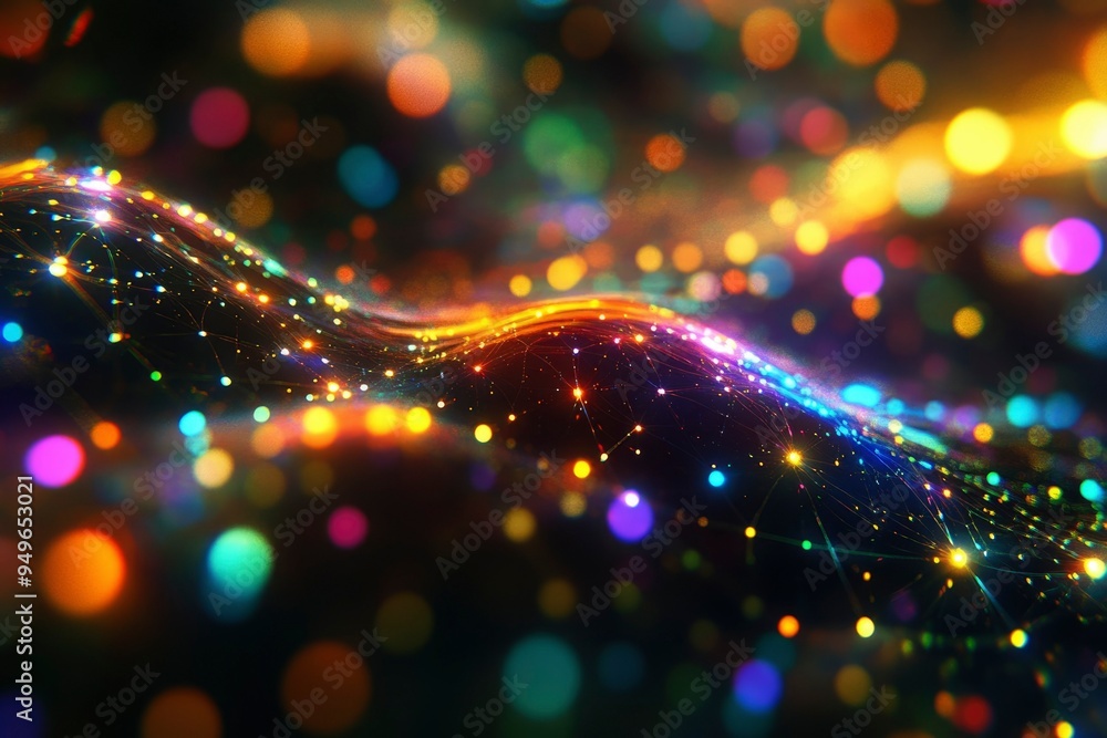 Poster abstract wave with colorful bokeh lights