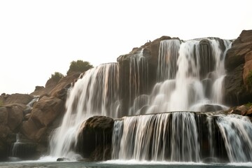 Fototapeta premium Majestic Waterfall Cascading Over Rocks - Nature's Beauty