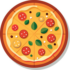 Delicious pepperoni pizza with fresh basil, perfect for menu designs or food blogs.