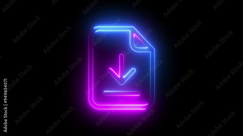 Poster neon animation of downloading symbol. downloading arrow and square frame animation
