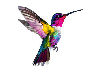 Obraz premium Colorful flying hummingbird isolated on transparent background