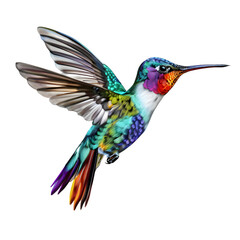 Colorful flying hummingbird isolated on transparent background