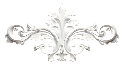 Fototapeta premium 3D illustration of white decorative relief beautiful detailed ornament with acanthus leaves decoration in baroque style isolated on transparent background