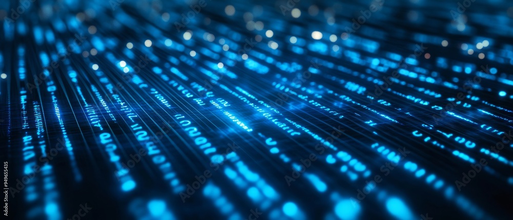 Fototapete blue digital binary data on computer screen background