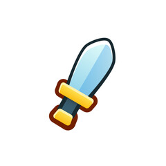 Isolated flat 3d sword icon for game, interface, sticker, app. The sign in a cartoon style for match 3, arcade, rpg. The attack sprite for craft element in hyper casual mobile game