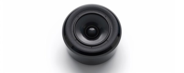 Direct front close-up view of a modern black speaker.