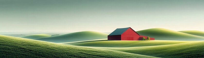 Obraz premium Digital illustration of an organic farm with rich green crops and advanced green technologies