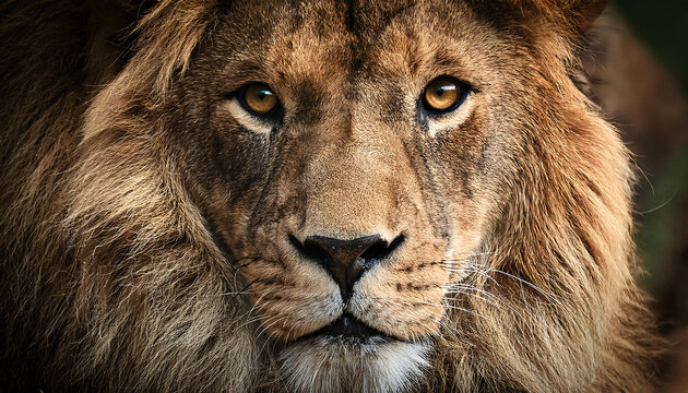 A close-up of a lion&rsquo;s intense gaze, highlighting its piercing amber eyes 