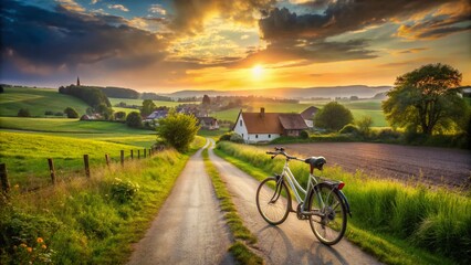 dynamic cityscape bicycle rural road peaceful countryside escape