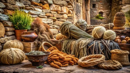 rustic natural fibers organic forms earthy palette ancient ruins