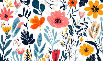 Obraz premium floral and leaf on white background in doodle-style tile designs with graphic format.