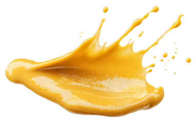 Mustard sauce splash isolated. Dijon honey mustard smeared cream.