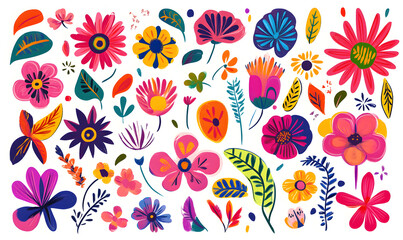Obraz premium floral and leaf on white background in doodle-style tile designs with graphic format.
