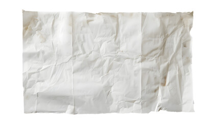 White crumpled large piece of blank paper isolated on transparent background