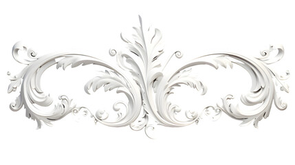 Fototapeta premium 3D illustration of white decorative relief beautiful detailed ornament with acanthus leaves decoration in baroque style isolated on transparent background