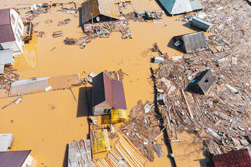 flood in the spring in the suburbs of a large city with flooding of the private sector and...