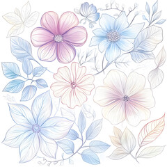 Fototapeta premium floral and leaf on white background in doodle-style tile designs with graphic format.