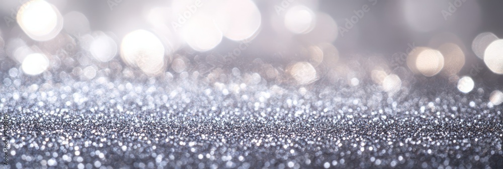 Poster a shimmering silver glitter background with bokeh lights, perfect for adding a touch of sparkle to y