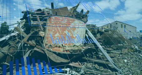 Financial data charts animation over industrial scrap metal yard - Powered by Adobe