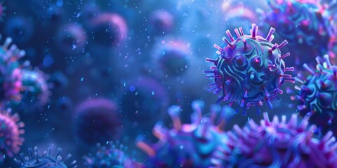 Close-up of a Spiked, Blue and Purple Virus in 3D Rendering