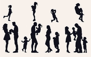 Obraz premium Silhouettes of diverse families enjoying moments together.