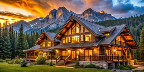 Obraz premium rustic woods earthy natural warm golden tones cozy cabin retreat mountain lodge
