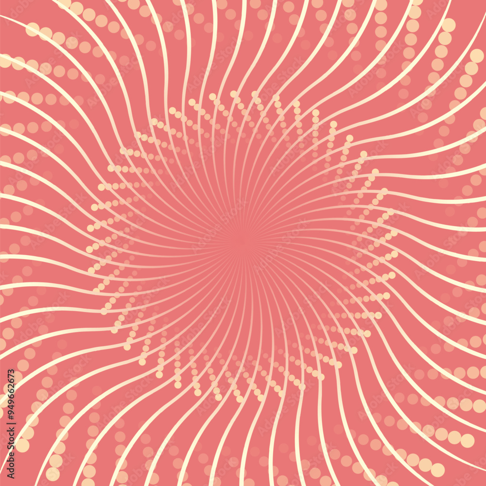Poster Abstract Peach Background with Yellow Gradient Twisted Lines and Circles, Bold Flat Style