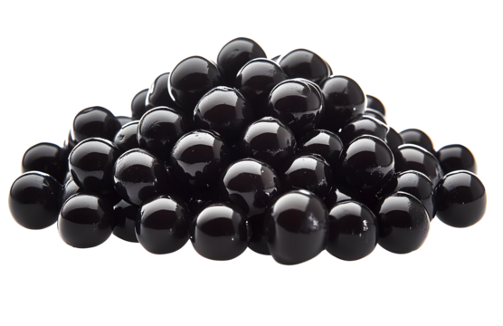 pile of black tapioca boba pearls isolated.